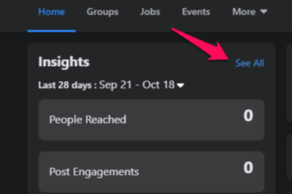 Giao diện truy cập vào Facebook Page Insights 