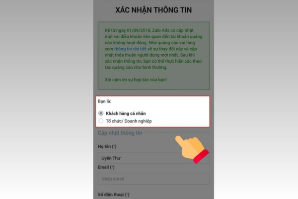 Các bước tạo tài khoản chạy Zalo Ads